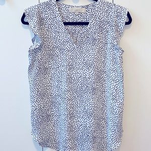 Black and white ruffle sleeve blouse